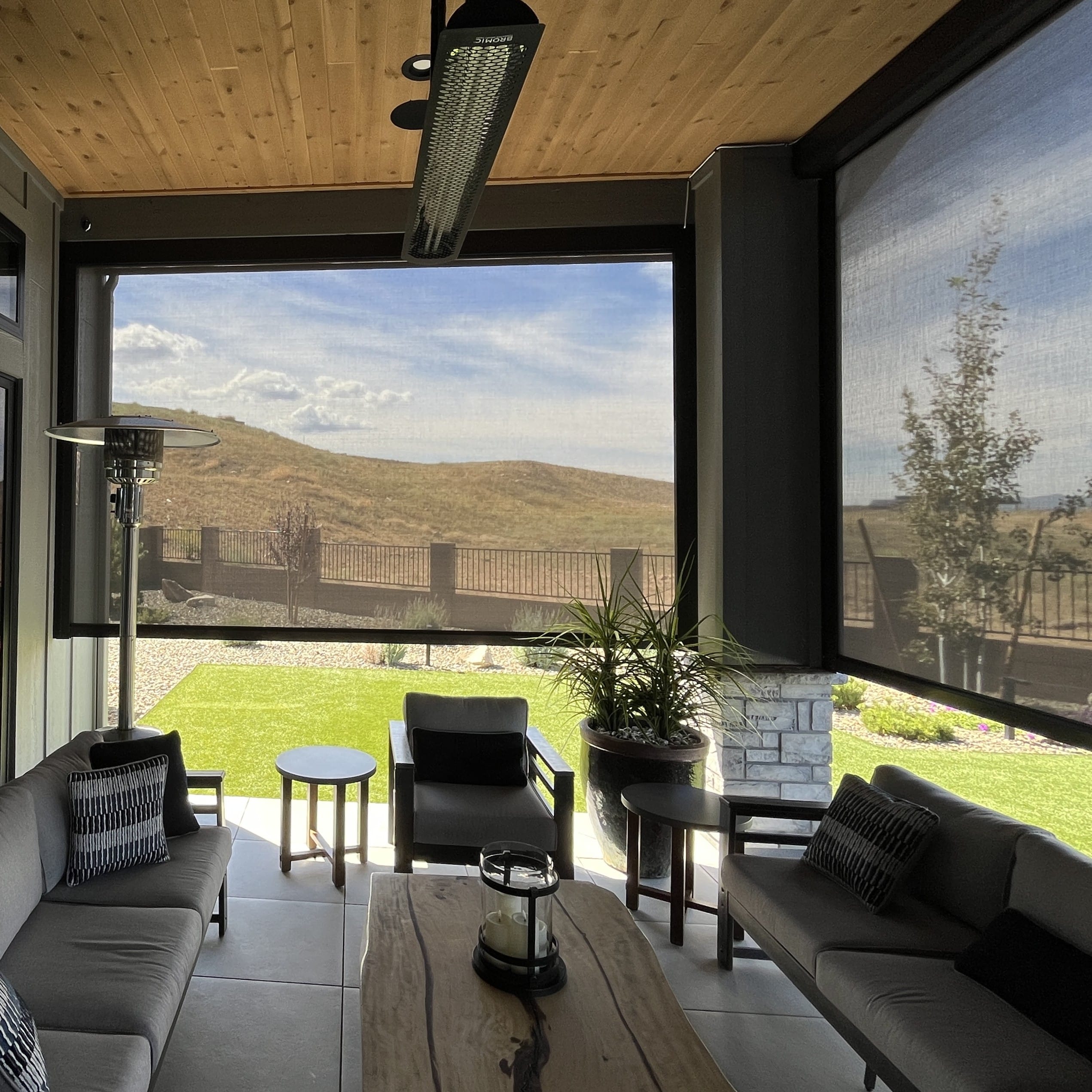 Exterior shades by porch swing