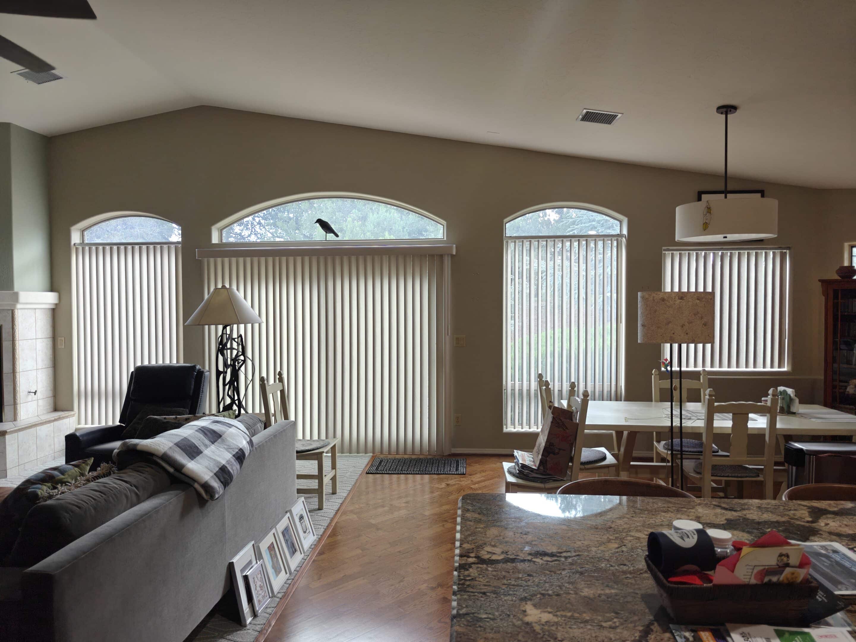 Graber vertical blinds in a doorway and windows in Prescott Arizona.