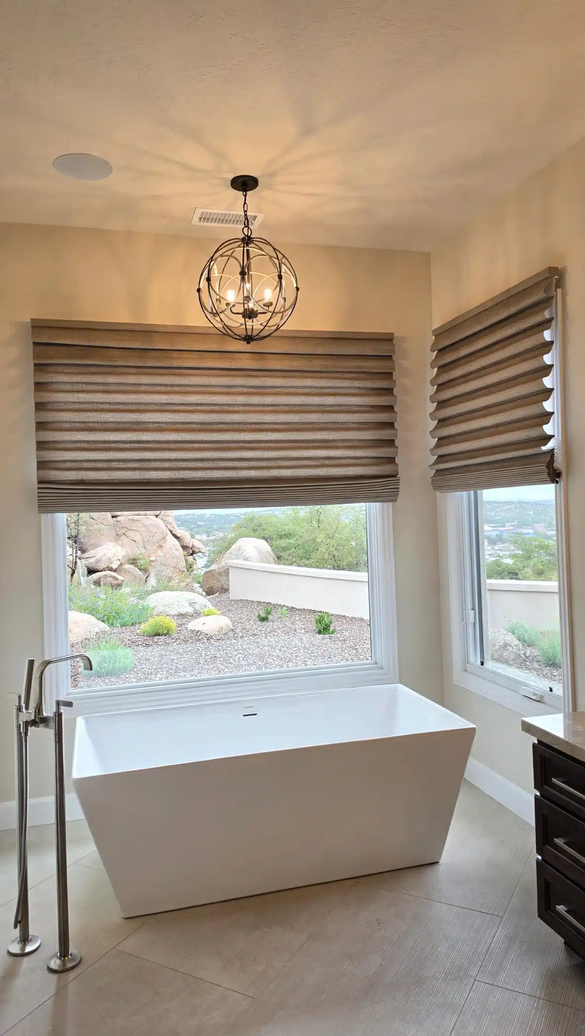 Hunter Douglas Vignette shades in a bathroom in Prescott Arizona.